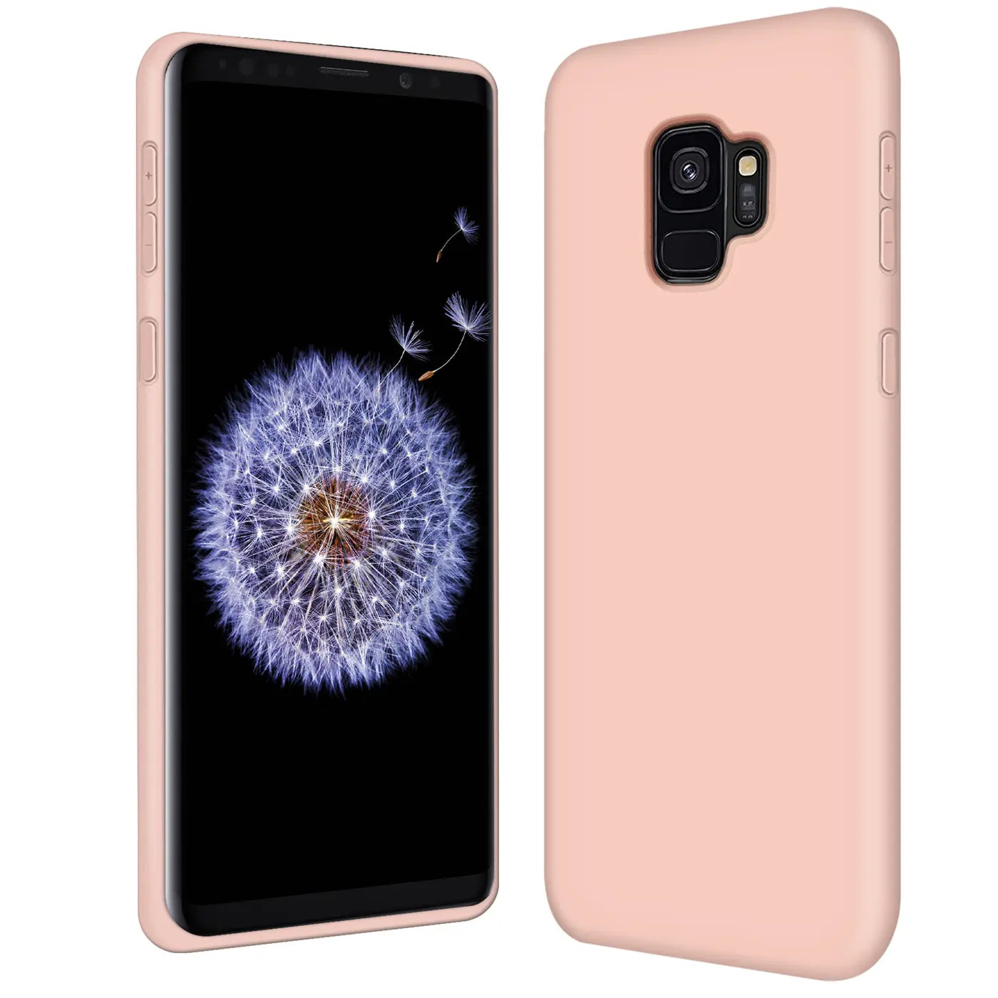 Rosa Silikonhülle für Samsung Galaxy S9, Seitenansicht und Rückansicht