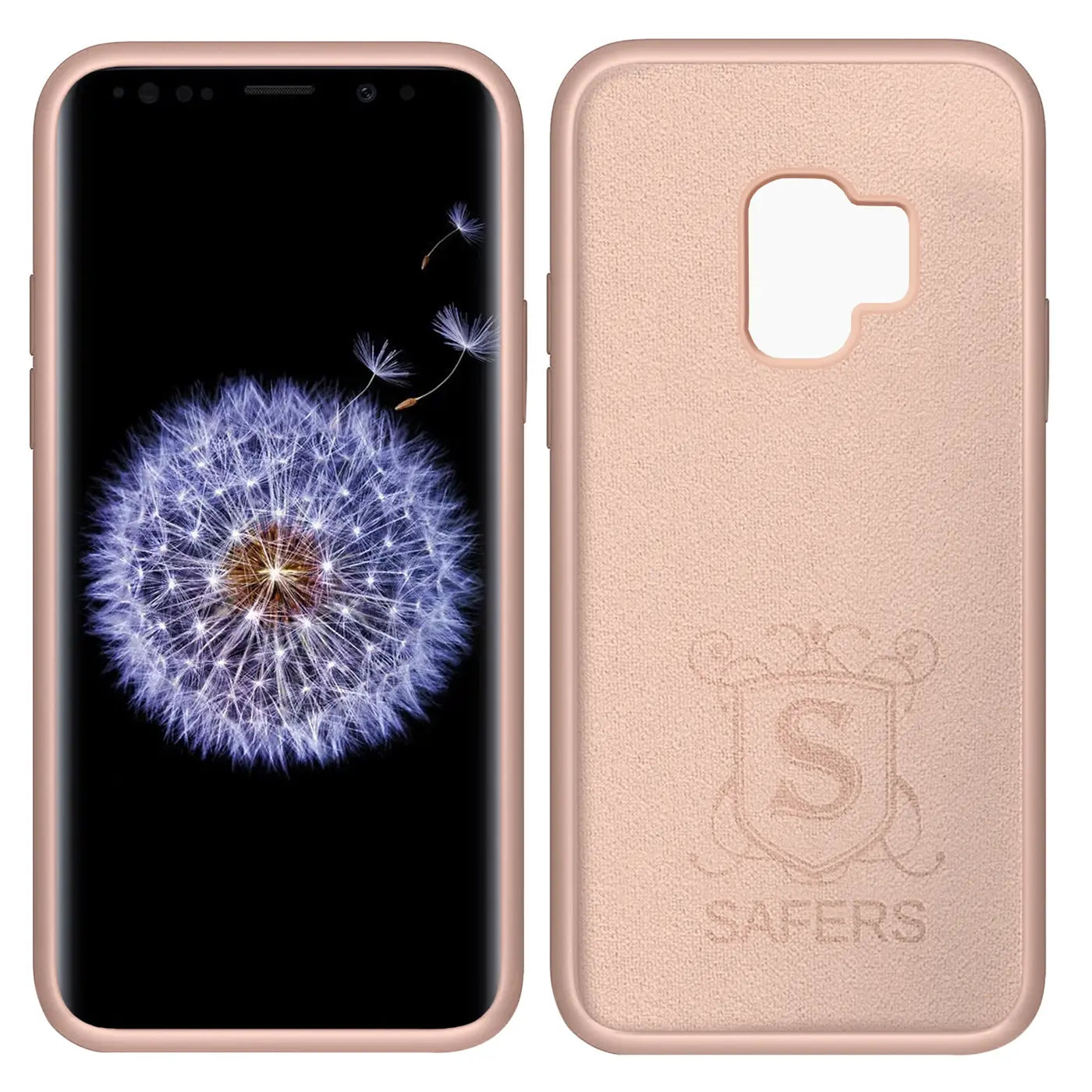 Samsung Galaxy S9 mit roségoldener Silikonhülle, Vorder- und Rückseite, Mikrofaser innen
