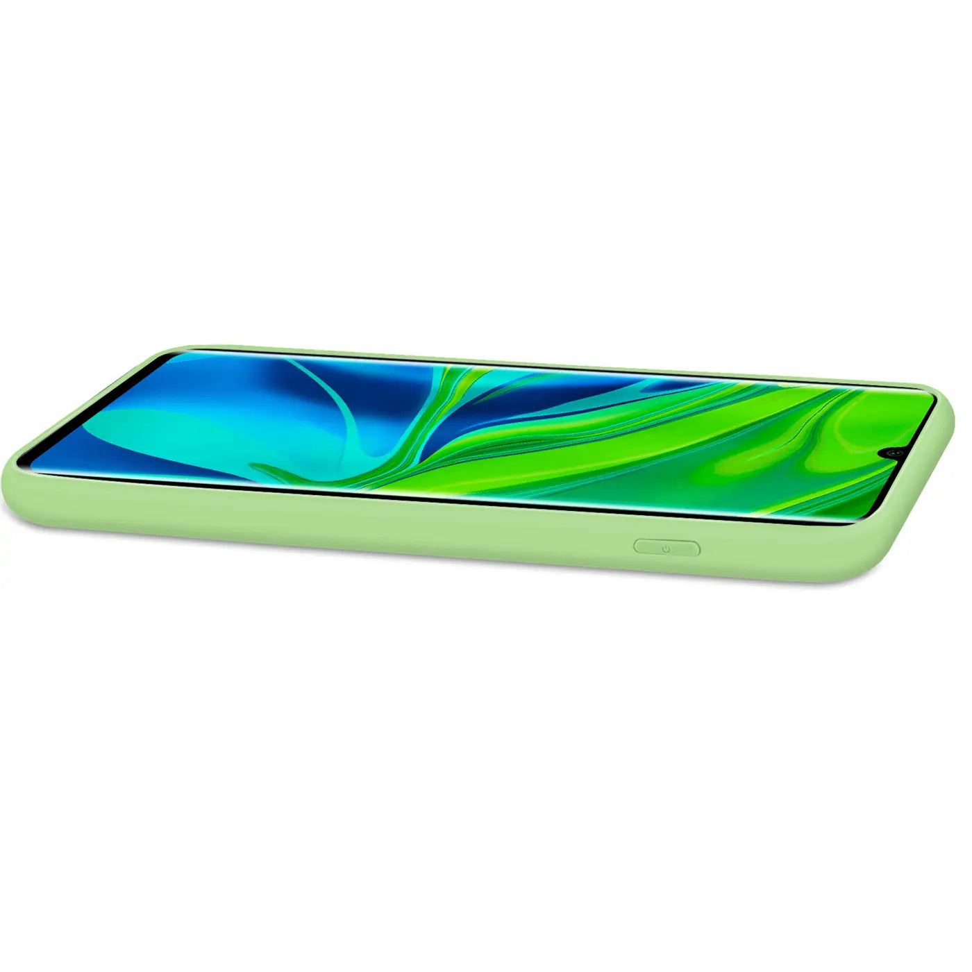 Helle grüne Silikonhülle, seitliche Ansicht, auf einem Xiaomi Mi Note 10 / Mi Note 10 Pro.