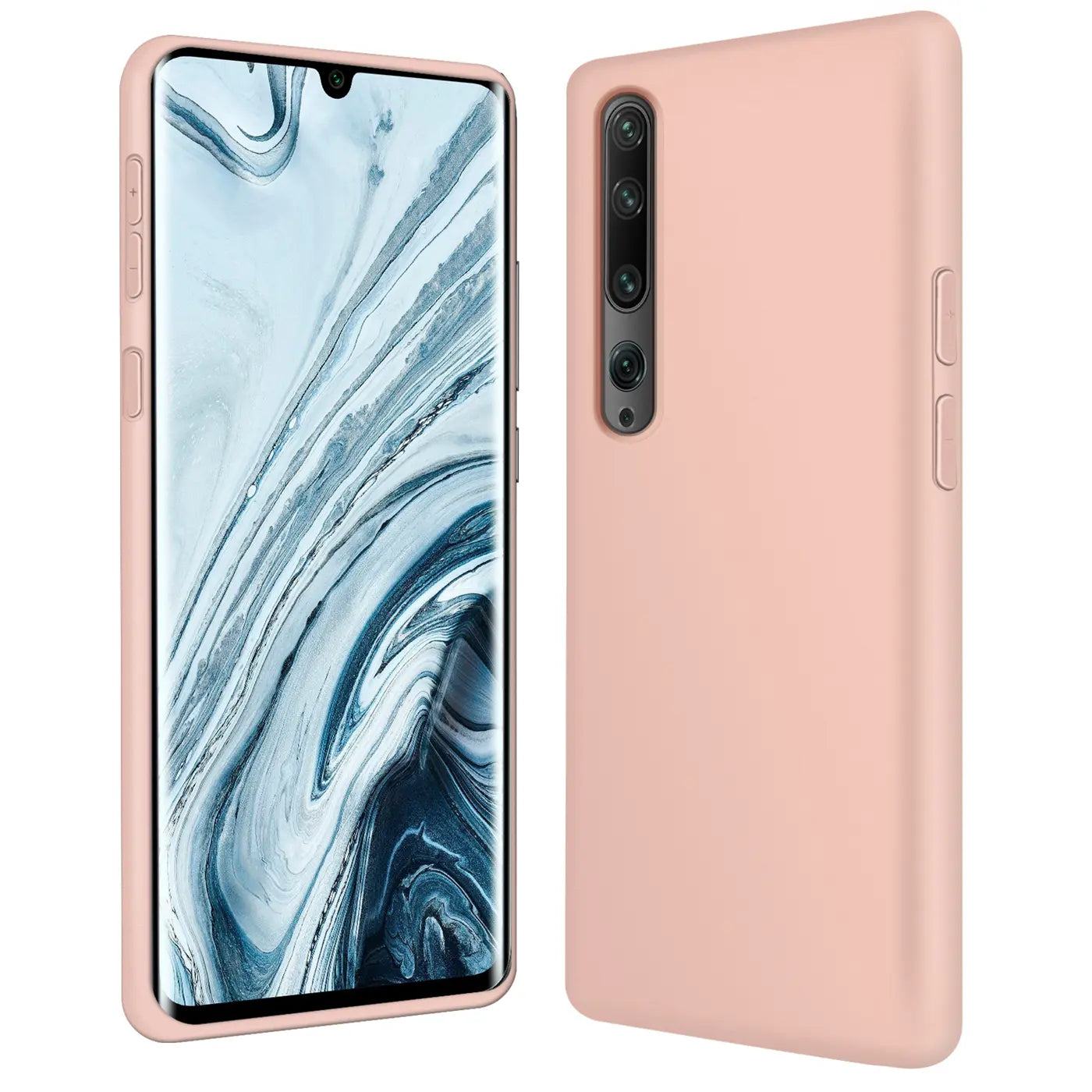 Rosa Silikonhülle für Xiaomi Mi Note 10/Pro, Rückansicht und Frontansicht