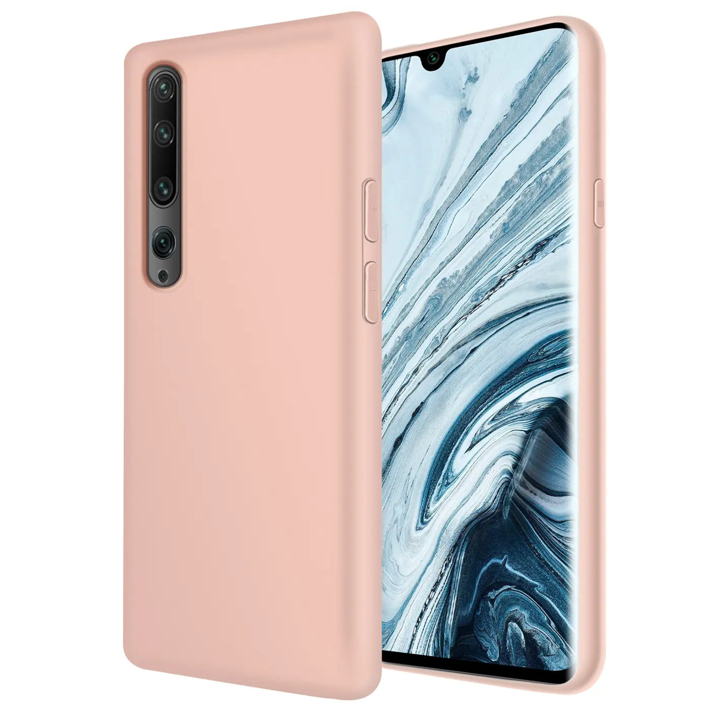 Rosa Silikonhülle für Xiaomi Mi Note 10/Pro, von vorne links, mit Mikrofaser-Innenfutter.