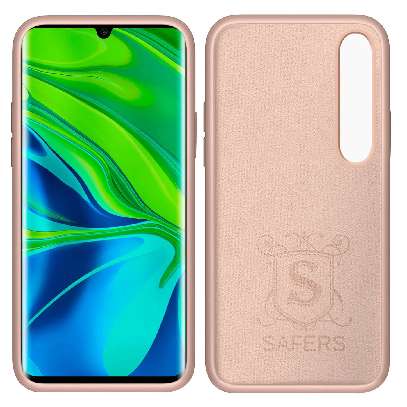 Rosa Silikonhülle mit Mikrofaserfutter, Vorder- und Rückansicht, Xiaomi Mi Note 10 / Pro.