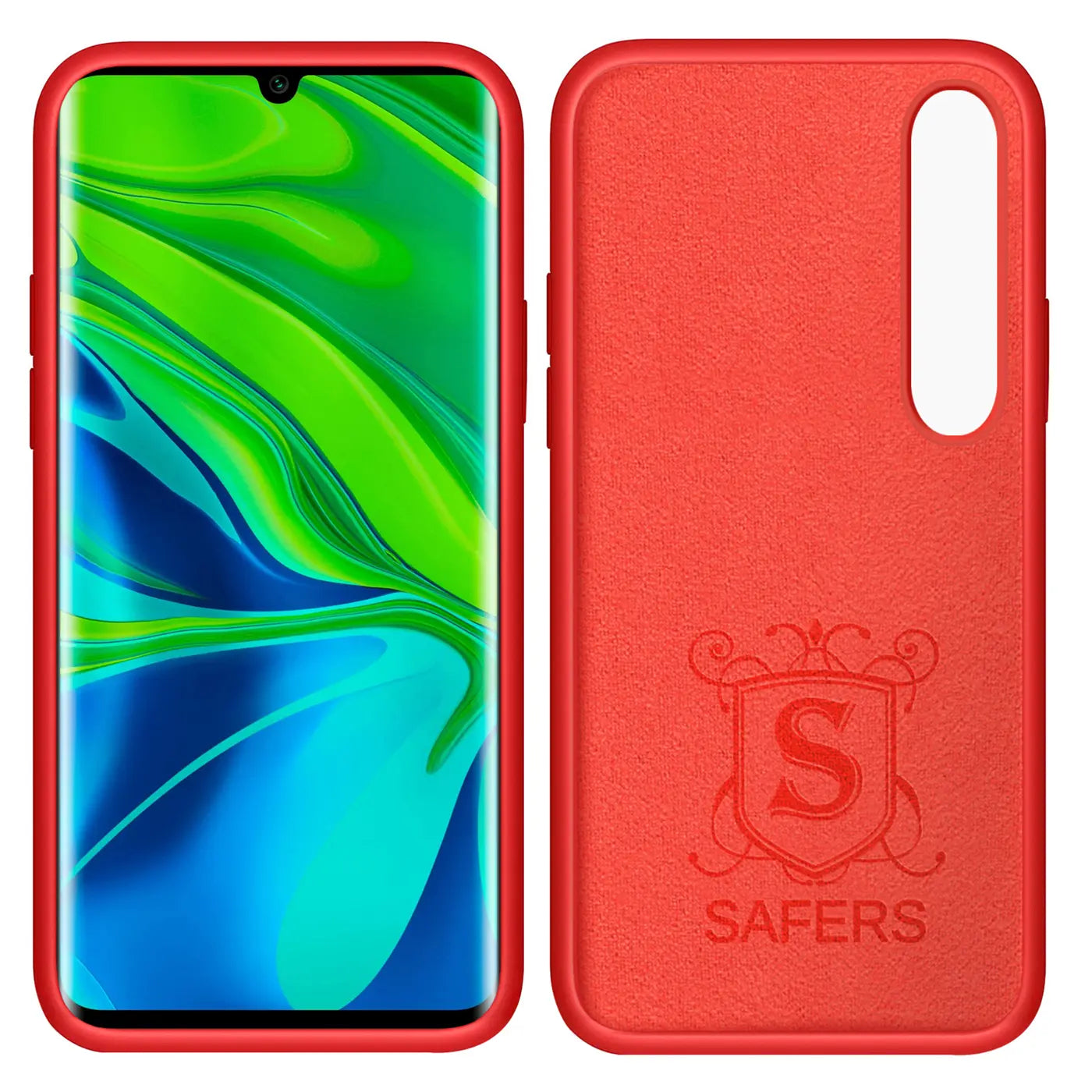 Rote Silikonhülle für Xiaomi Mi Note 10 / Pro, Rückseite mit Logo.