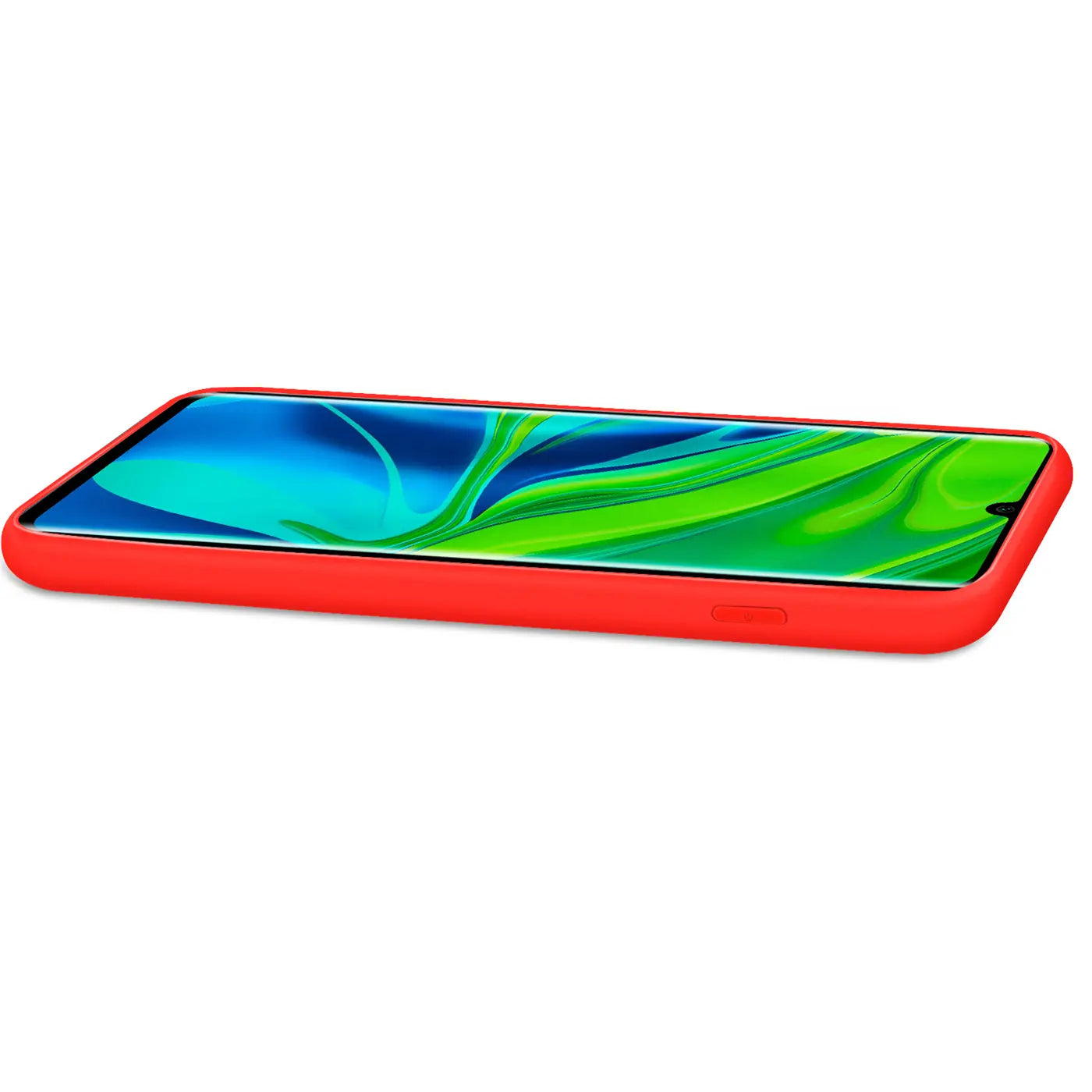Rote Silikonhülle mit Mikrofaser-Innenfutter für Xiaomi Mi Note 10 / Pro, Seitenansicht.