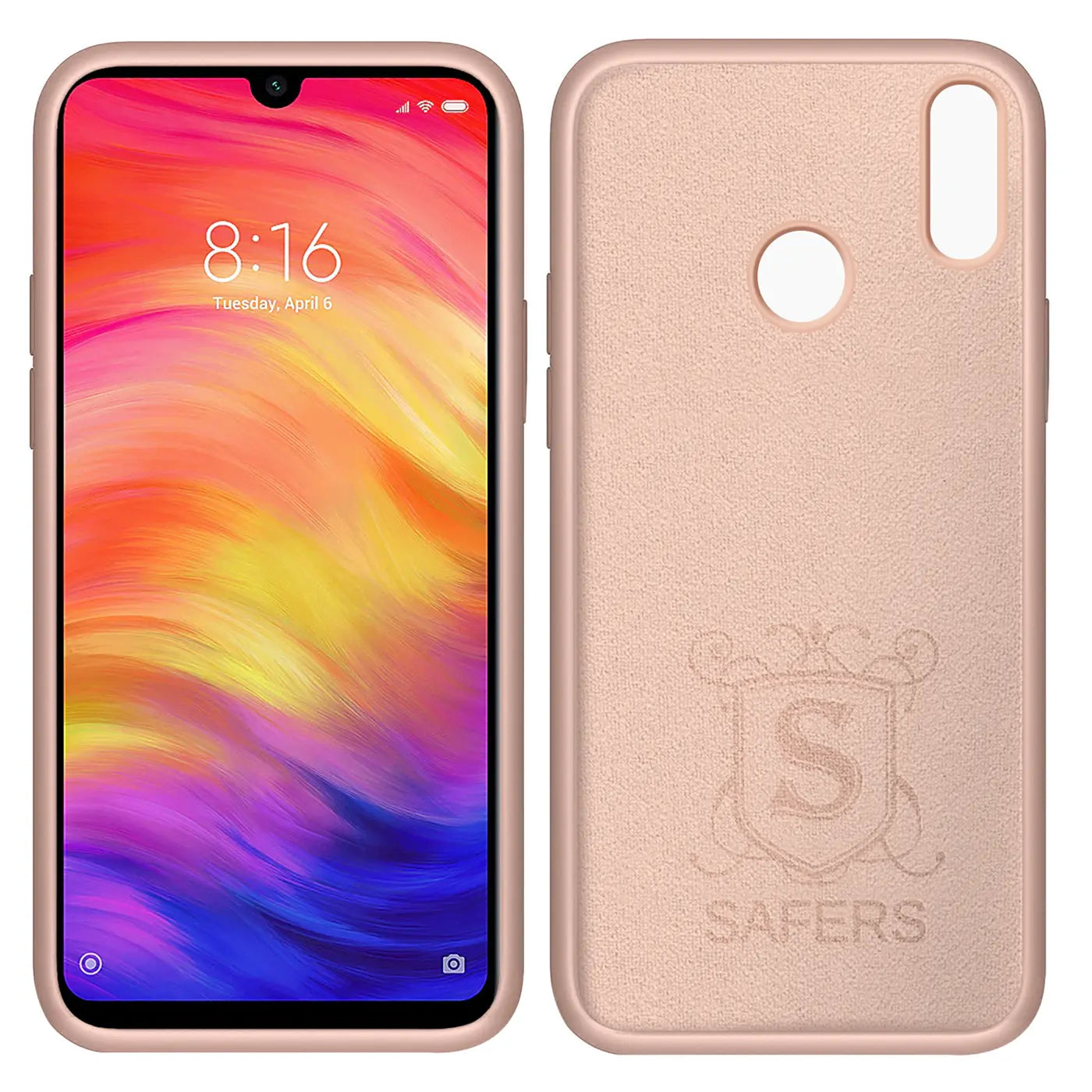 Rosa Silikonhülle für Xiaomi Redmi Note 7, Vorder- und Rückansicht.