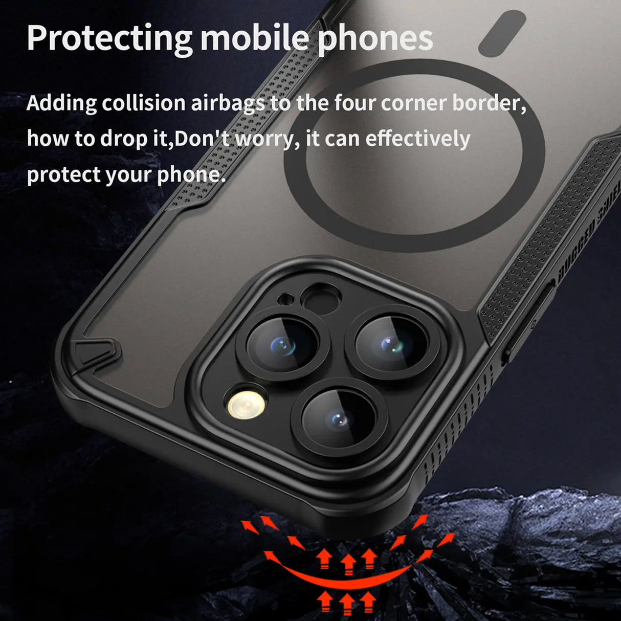 Stoßfeste, MagSafe-kompatible Handyhülle mit halbtransparenter Rückseite für iPhone 14 Pro