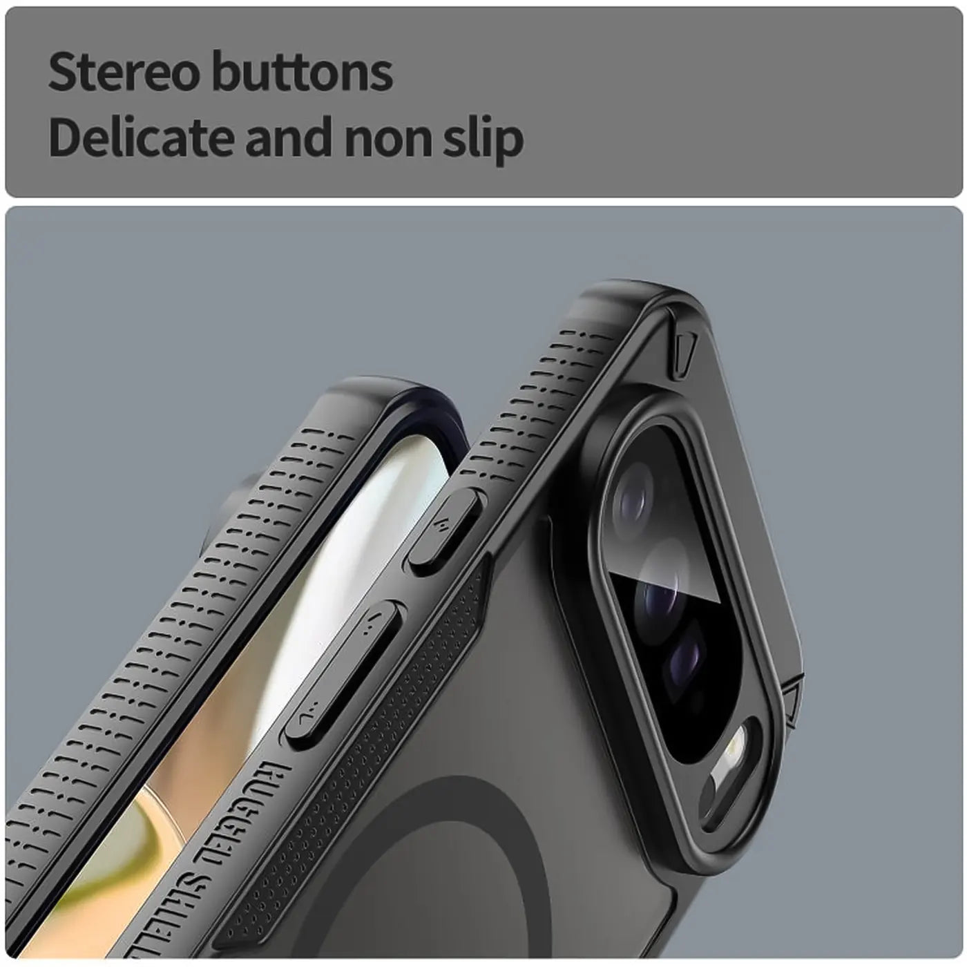 Schwarzes, stoßfestes Google Pixel 10 Pro XL Defender MagSafe Case aus Kunststoff/Silikon, schräg von hinten/Seite.