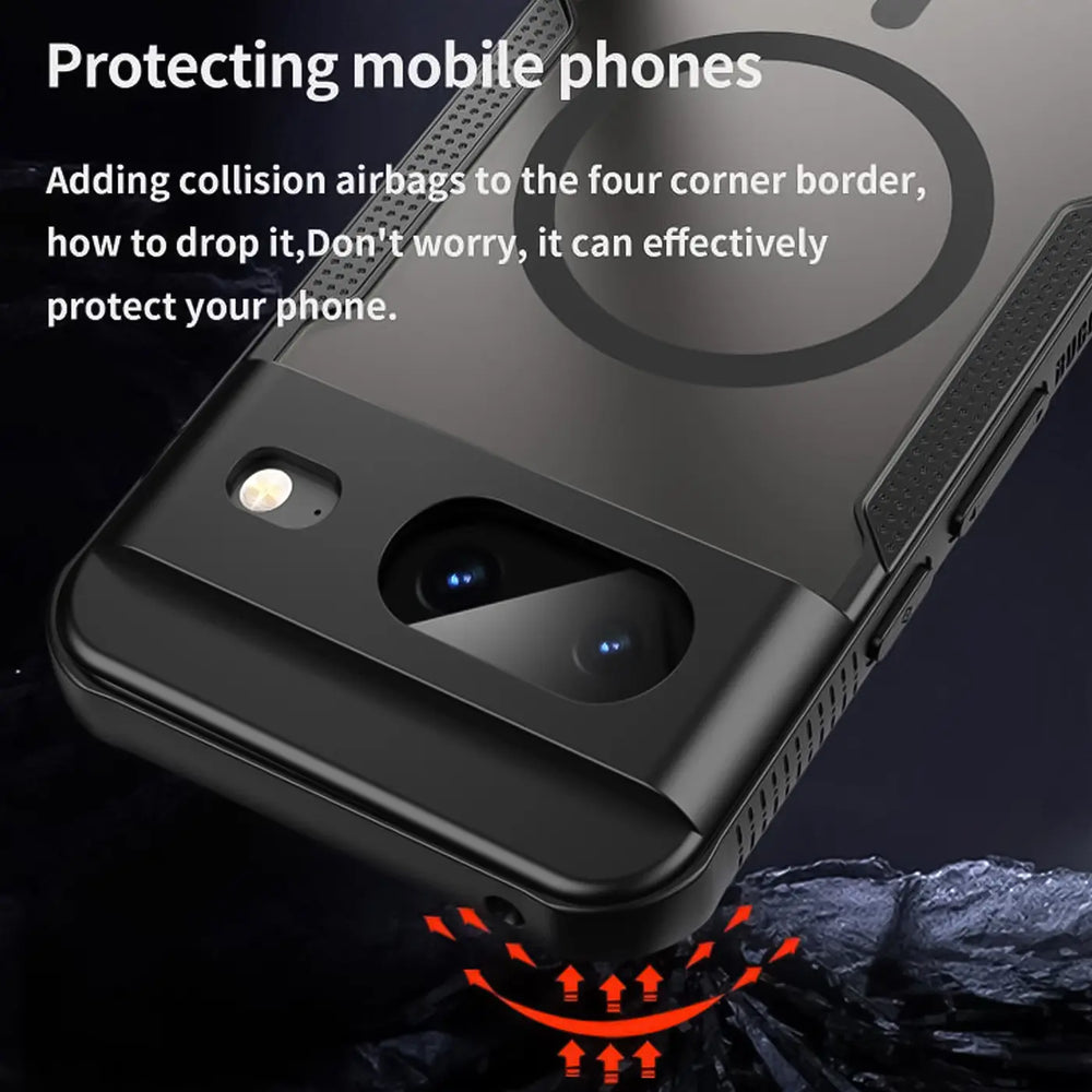 Stoßfeste, MagSafe-kompatible Handyhülle mit halbtransparenter Rückseite für Google Pixel 8