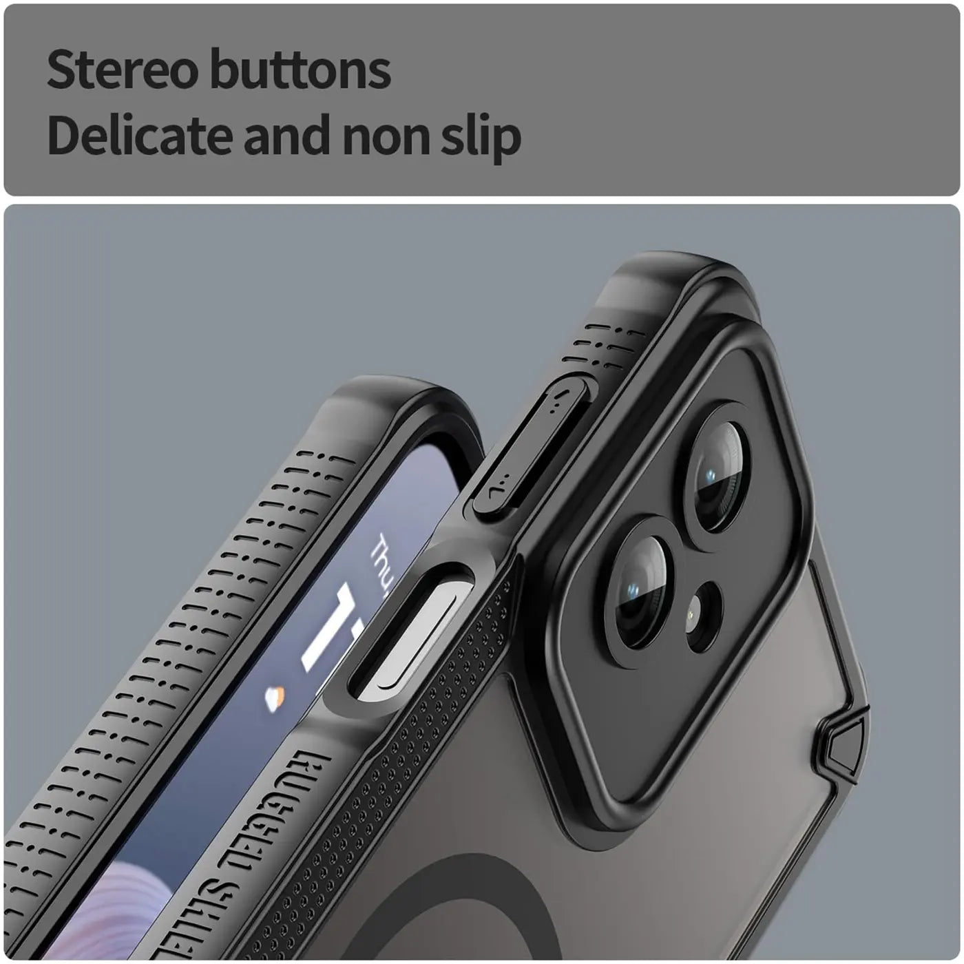 Schwarzes, stoßfestes Handyhülle aus Kunststoff, Nahaufnahme, Motorola Moto G55 5G mit Kamera.