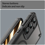 Schwarzes, stoßfestes Handycase aus Kunststoff mit MagSafe für Samsung Galaxy A57 5G, Seitenansicht.