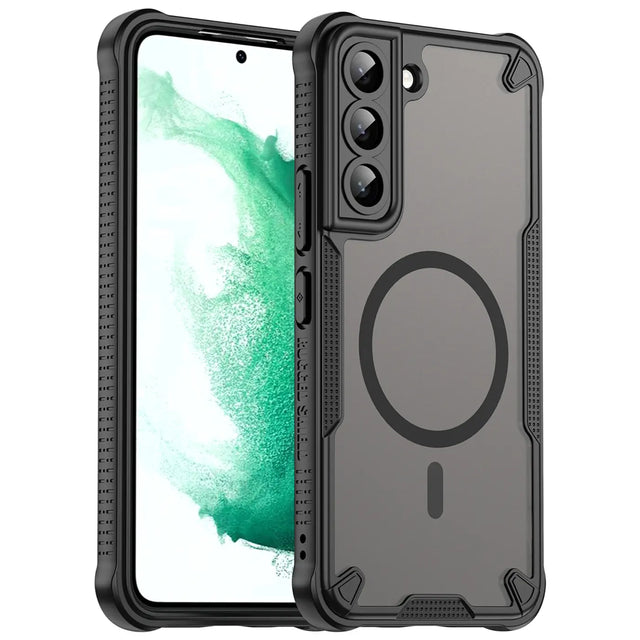 Stoßfeste, MagSafe-kompatible Handyhülle mit halbtransparenter Rückseite für Samsung Galaxy S22