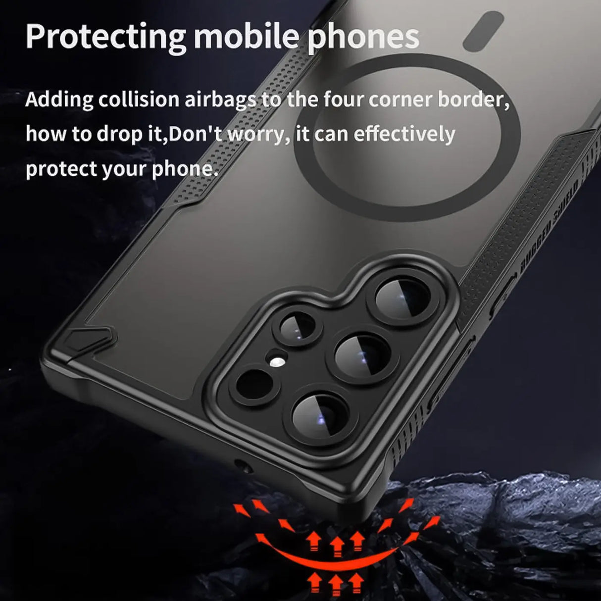 Stoßfeste, MagSafe-kompatible Handyhülle mit halbtransparenter Rückseite für Samsung Galaxy S22 Ultra