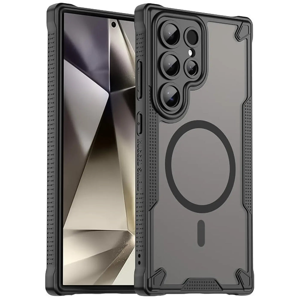 Stoßfeste, MagSafe-kompatible Handyhülle mit halbtransparenter Rückseite für Samsung Galaxy S24 Ultra