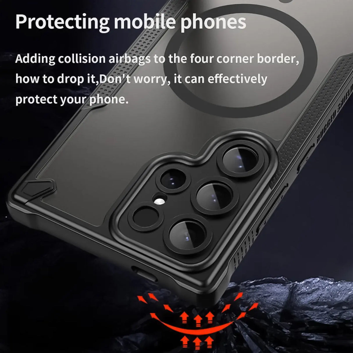 Stoßfeste, MagSafe-kompatible Handyhülle mit halbtransparenter Rückseite für Samsung Galaxy S24 Ultra