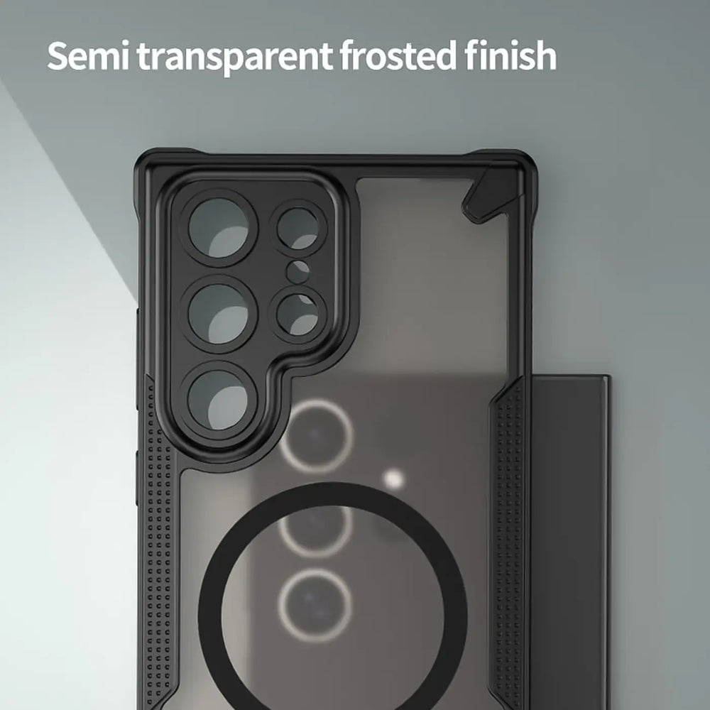Stoßfeste, MagSafe-kompatible Handyhülle mit halbtransparenter Rückseite für Samsung Galaxy S24 Ultra