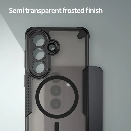 Schwarzes, stoßfestes MagSafe-Case für Samsung Galaxy S26, halbtransparent, Frosted-Finish.