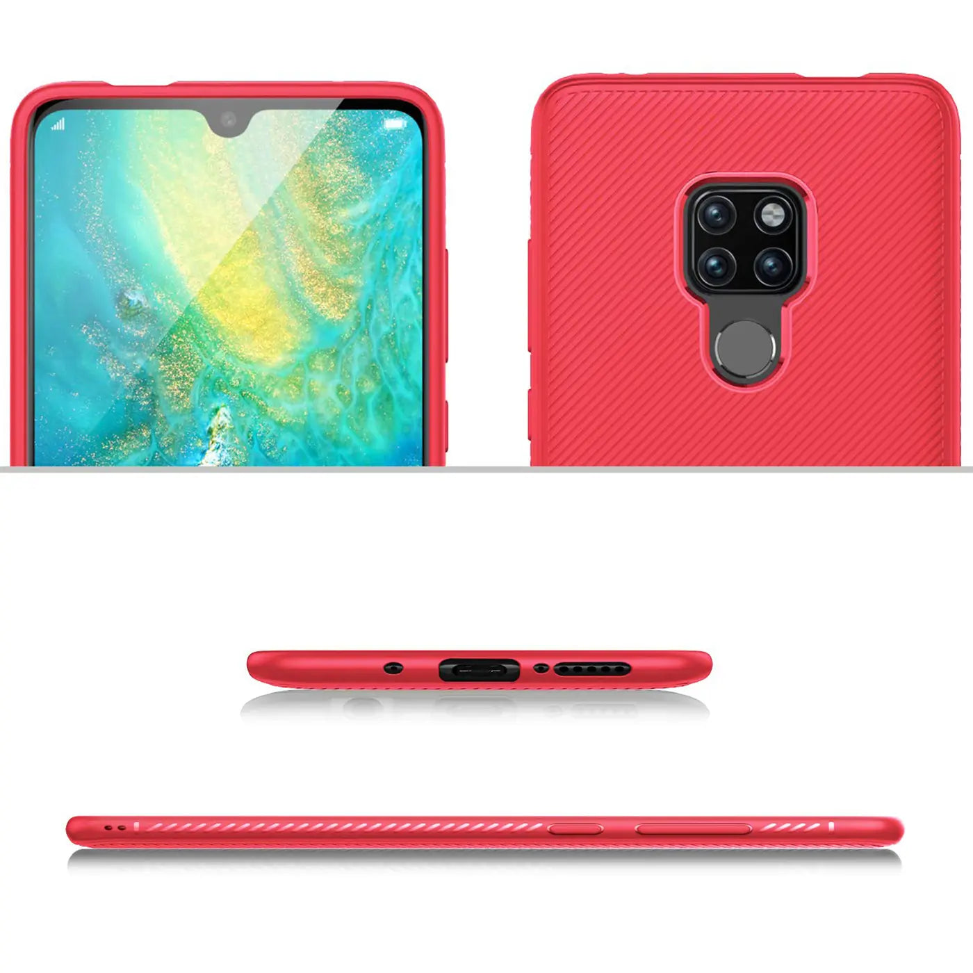 Rote Slim Hülle aus Kunststoff für Huawei Mate 20, Vorder-, Rück-, Seitenansicht.