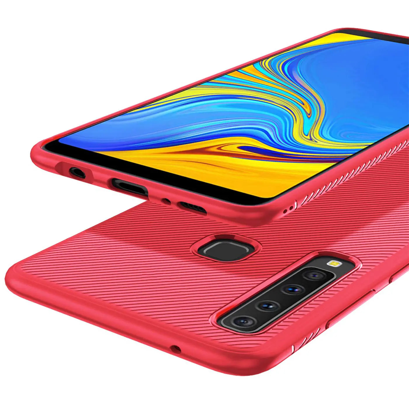 Rote Slim-Hülle aus Kunststoff mit geriffeltem Muster für Samsung Galaxy A9 (2018), von schräg oben