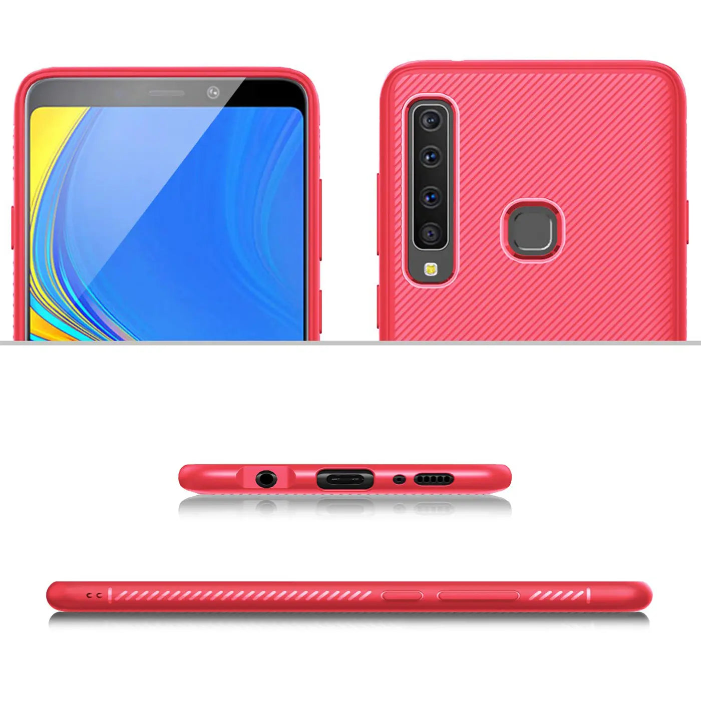 Rote Slim-Hülle aus Kunststoff für Samsung Galaxy A9 2018, Vorder- und Rückansicht