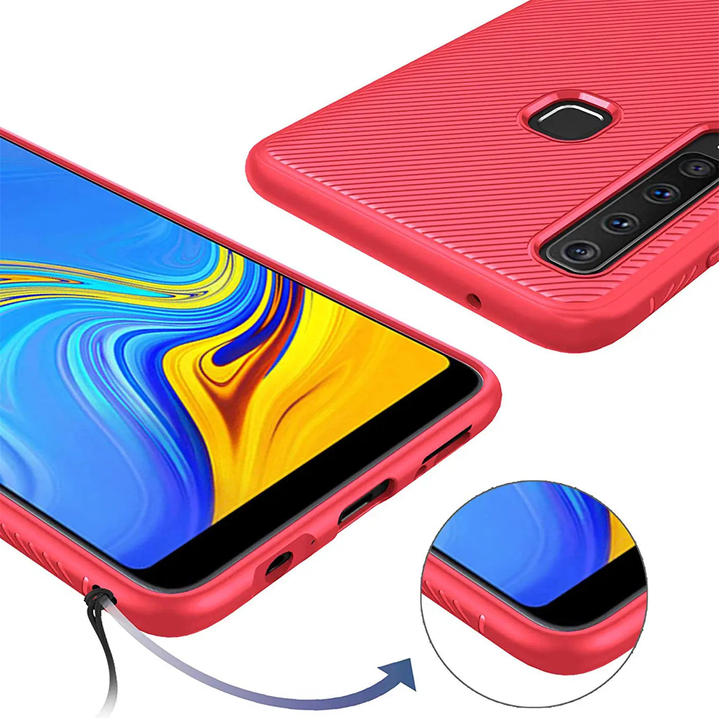 Rote Slim-Hülle aus Kunststoff für Samsung Galaxy A9 2018, Rückseite und Vorderseite gezeigt.