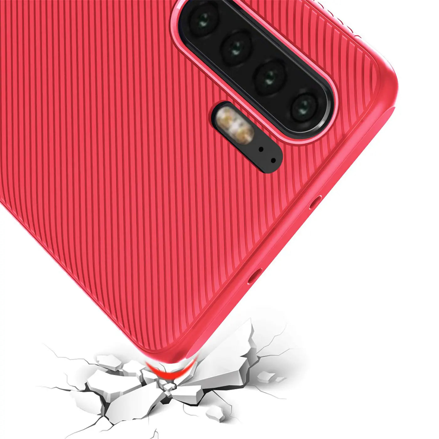 Rote Hülle mit Rillenmuster, Nahaufnahme, Samsung Galaxy Note 10, Sturzsimulation