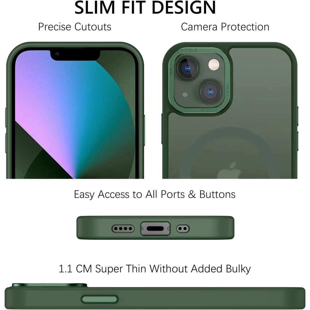 iPhone 13 Hülle mit MagSafe, stoßabsorbierendem Material, erhöhtem Kameraschutz und schlankem Frame-Design in verschiedenen Farben