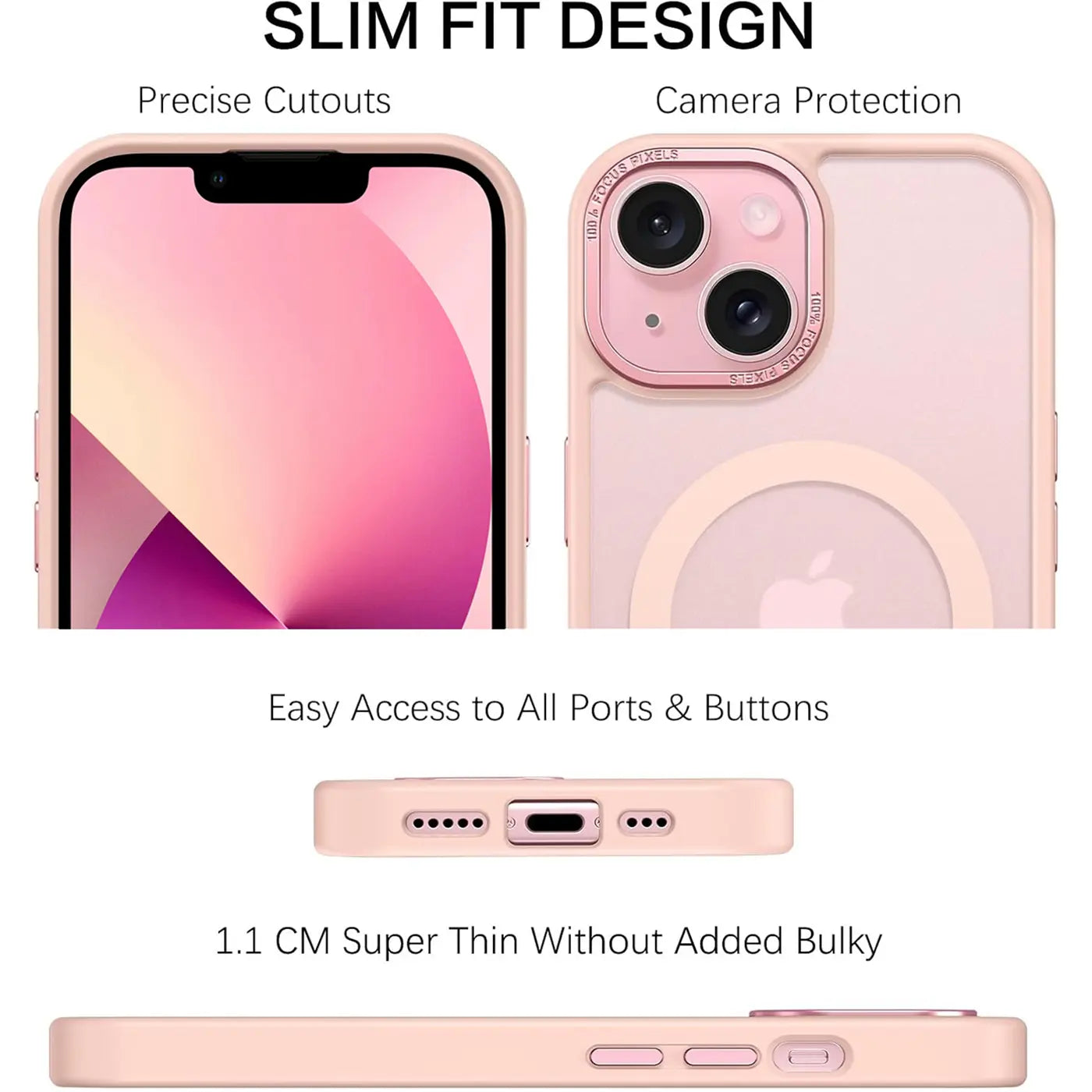 Matt transparente Hülle für iPhone 13, rosa, von vorne und hinten gezeigt.