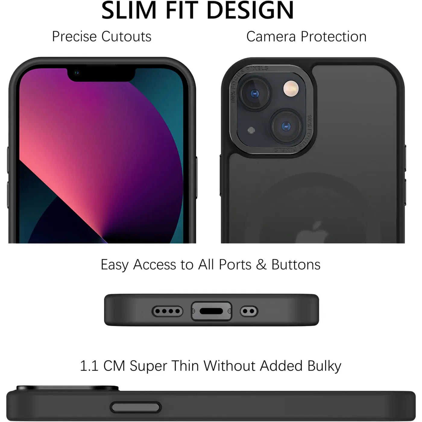 iPhone 13 Hülle, matt transparent, von vorne, hinten, unten & Seite.