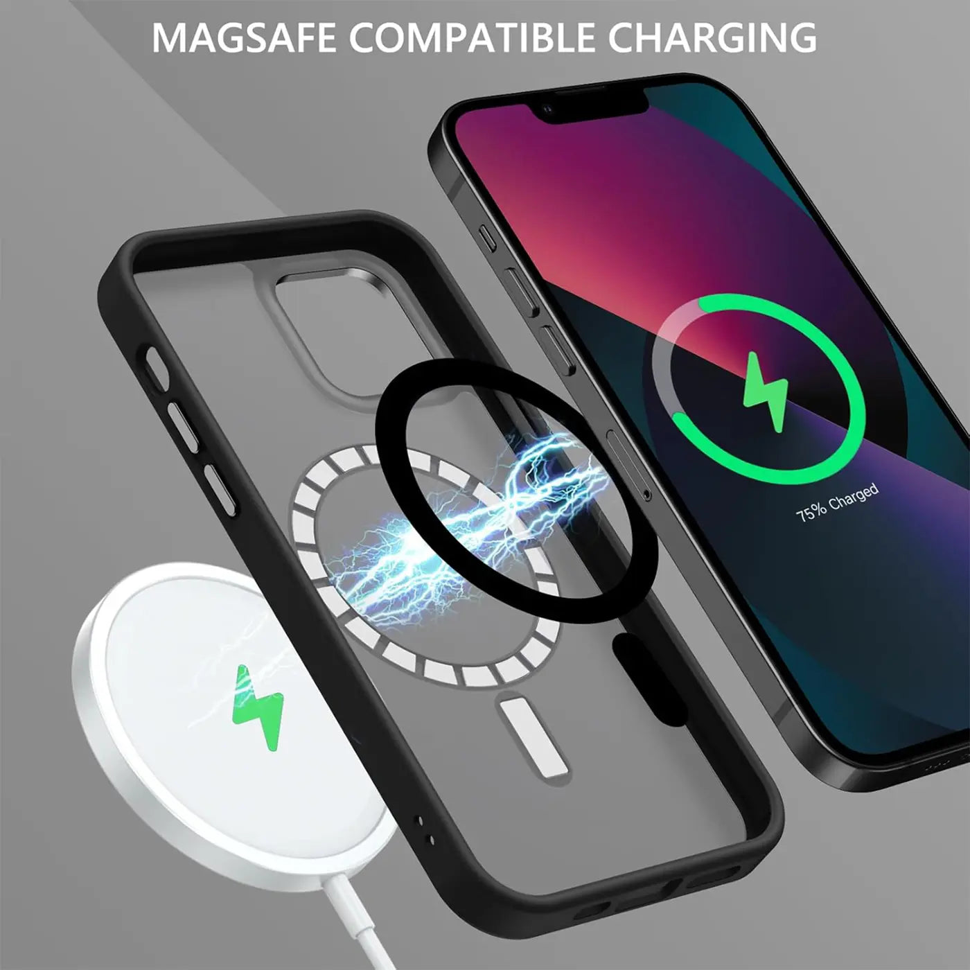 Matt transparente Hülle für iPhone 13 mit MagSafe-Ladegerät, Nahaufnahme