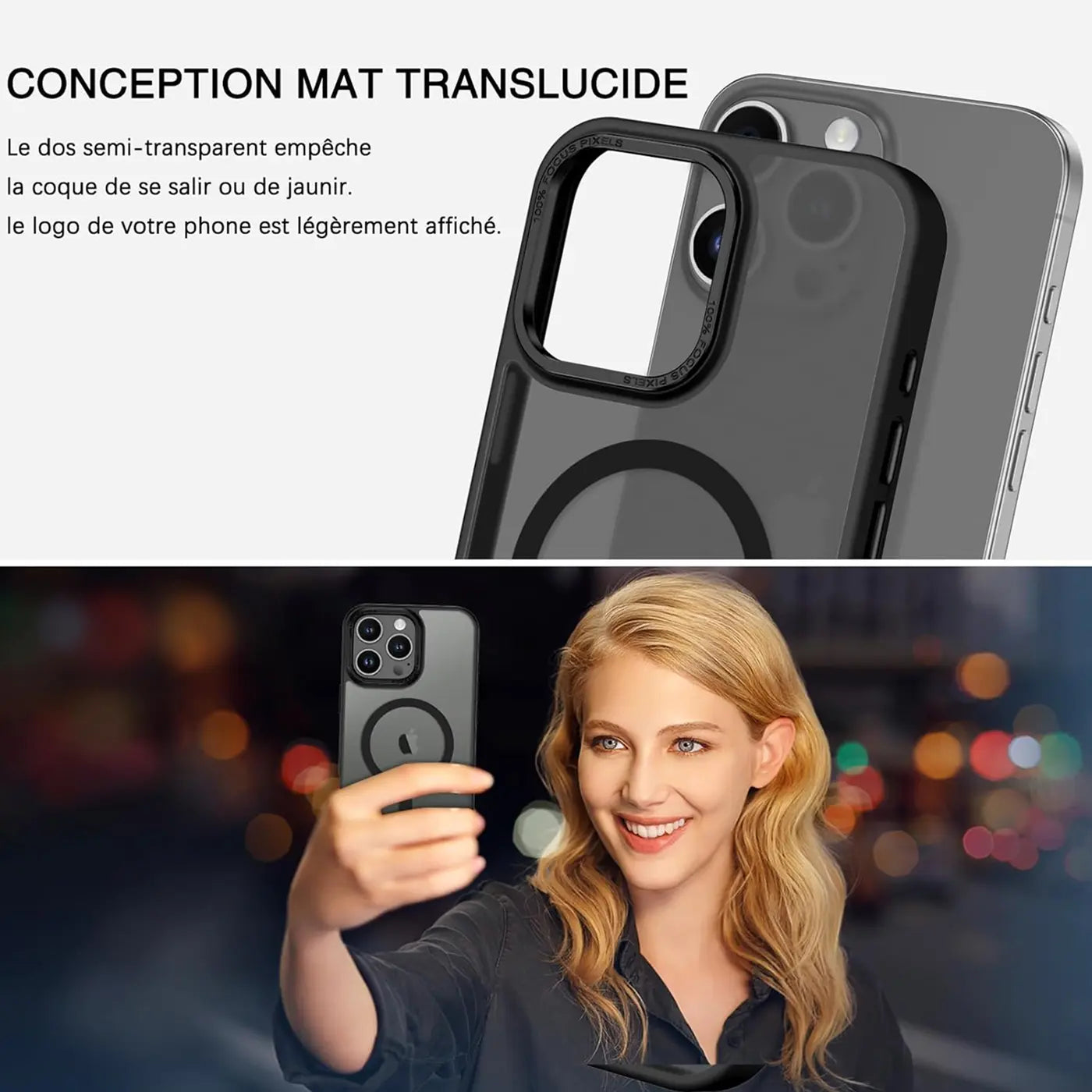 Matt transparente Hülle mit MagSafe-Ring für iPhone 14 Pro, Nahaufnahme