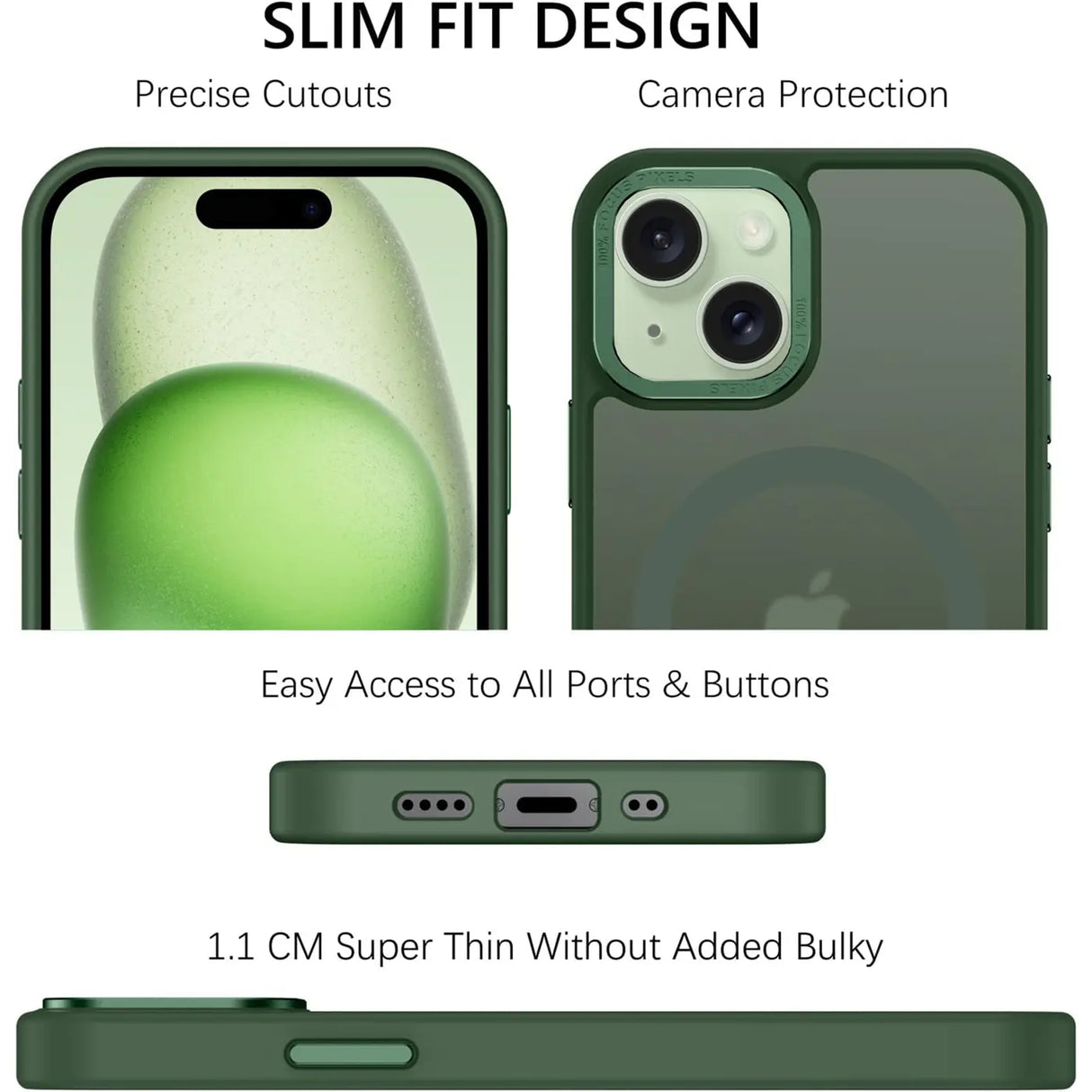 iPhone 15 Hülle mit MagSafe, stoßabsorbierendem Material, erhöhtem Kameraschutz und schlankem Frame-Design in verschiedenen Farben