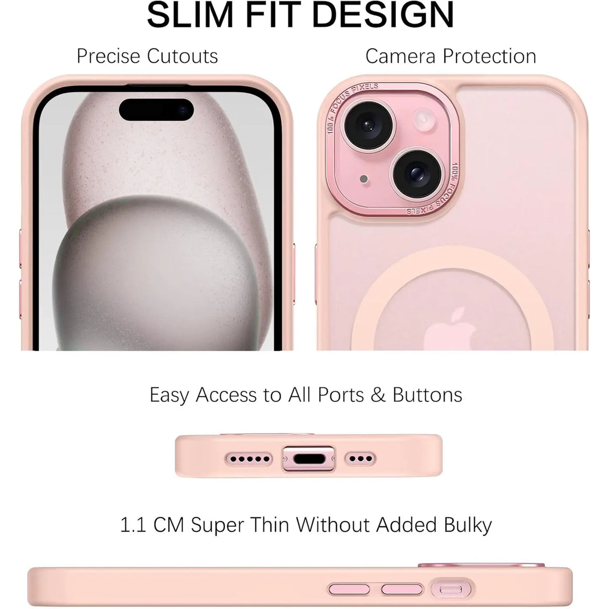 iPhone 15 Hülle mit MagSafe, stoßabsorbierendem Material, erhöhtem Kameraschutz und schlankem Frame-Design in verschiedenen Farben