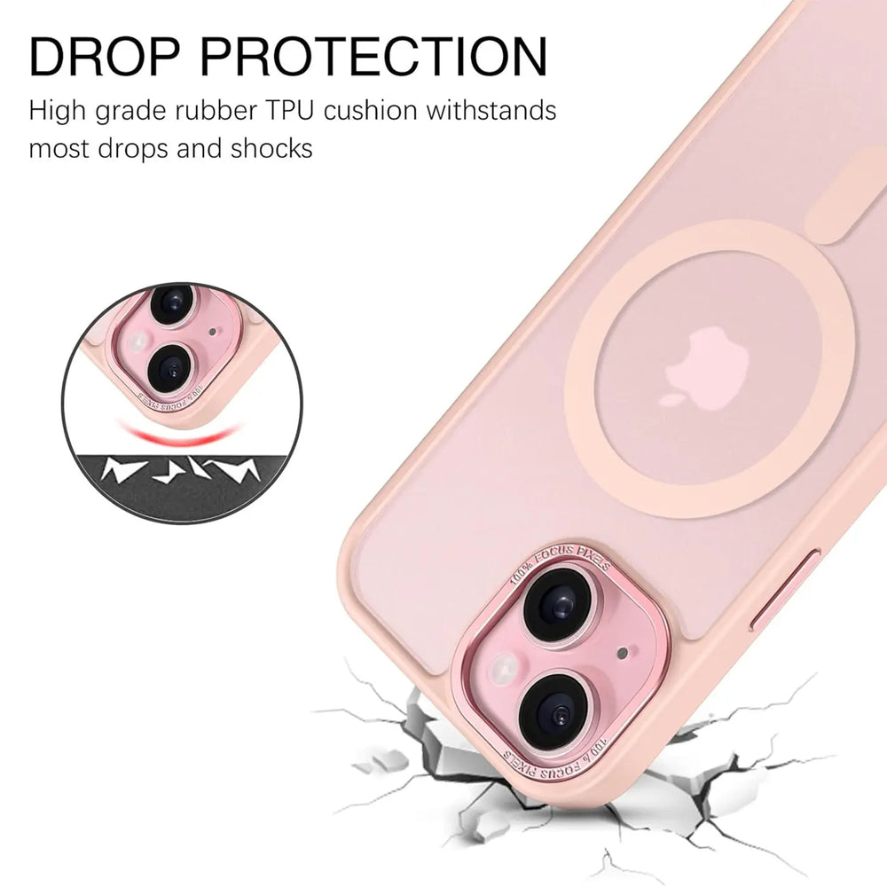 iPhone 15 Hülle mit MagSafe, stoßabsorbierendem Material, erhöhtem Kameraschutz und schlankem Frame-Design in verschiedenen Farben