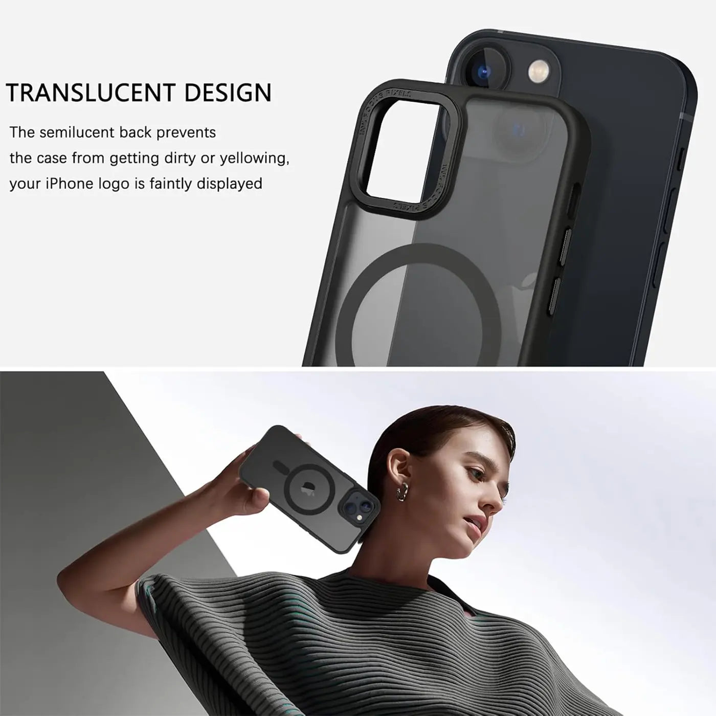 Matt transparente MagSafe Hülle für iPhone 15, von vorne/seitlich