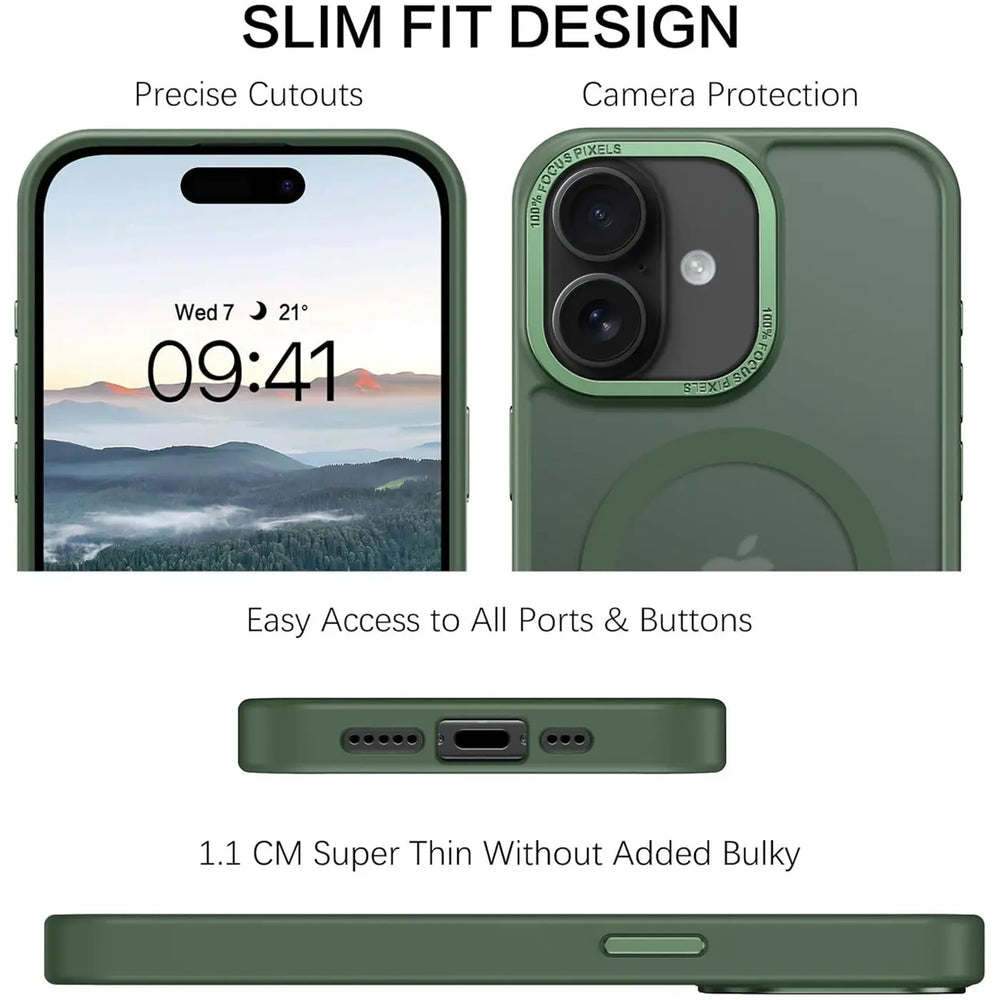 iPhone 16 Hülle mit MagSafe, stoßabsorbierendem Material, erhöhtem Kameraschutz und schlankem Frame-Design in verschiedenen Farben