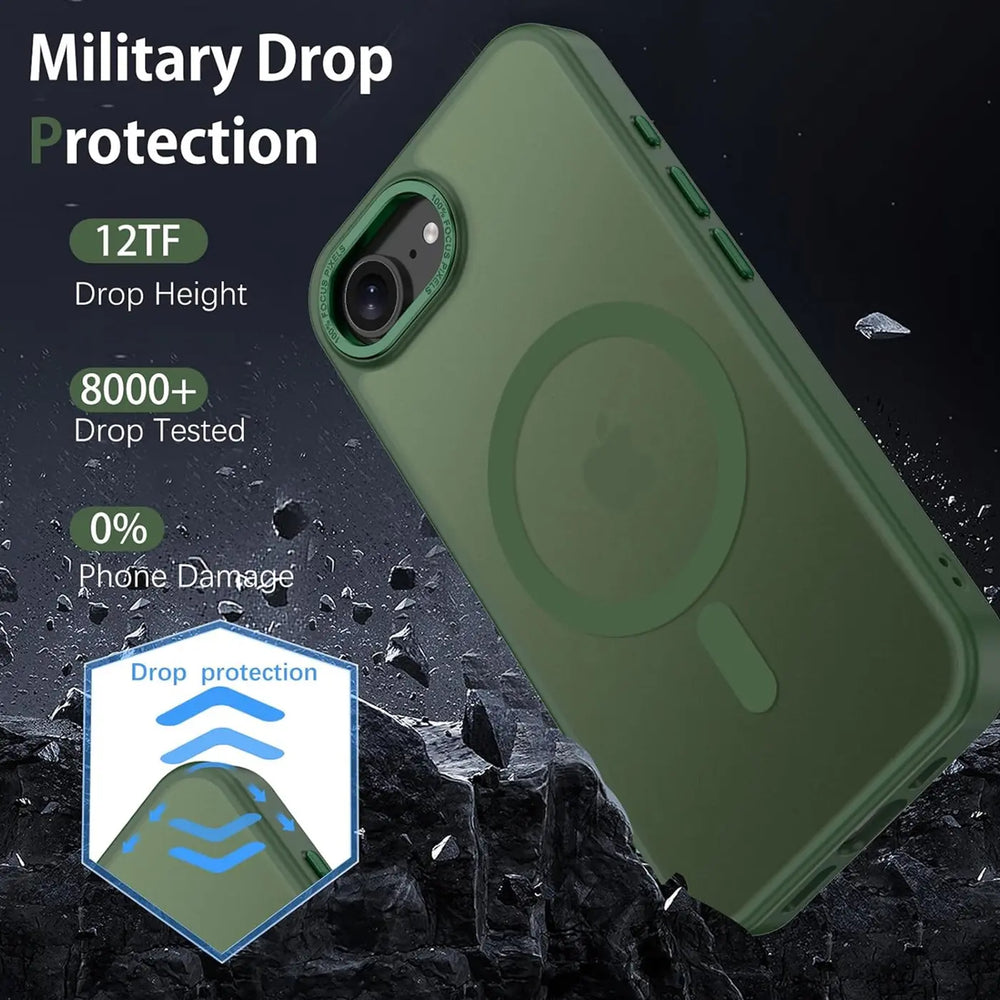 iPhone 16e Hülle mit MagSafe, stoßabsorbierendem Material, erhöhtem Kameraschutz und schlankem Frame-Design in verschiedenen Farben