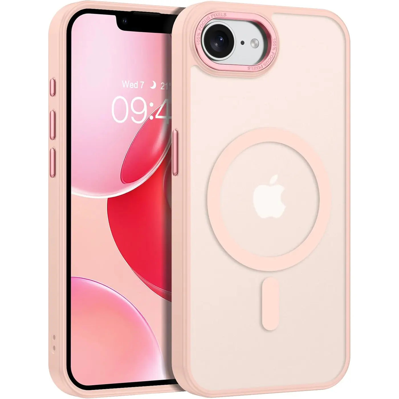 Matt transparente Hülle, rosa, MagSafe, iPhone 16e, Vorder- und Rückansicht