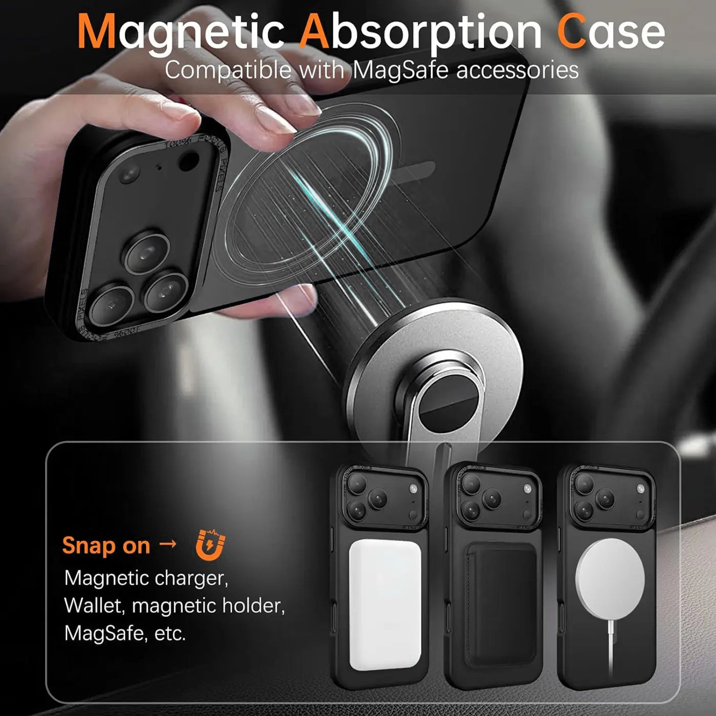 Matt transparente Hülle mit MagSafe-Ring an einem iPhone, Nahaufnahme, seitlicher Blickwinkel.
