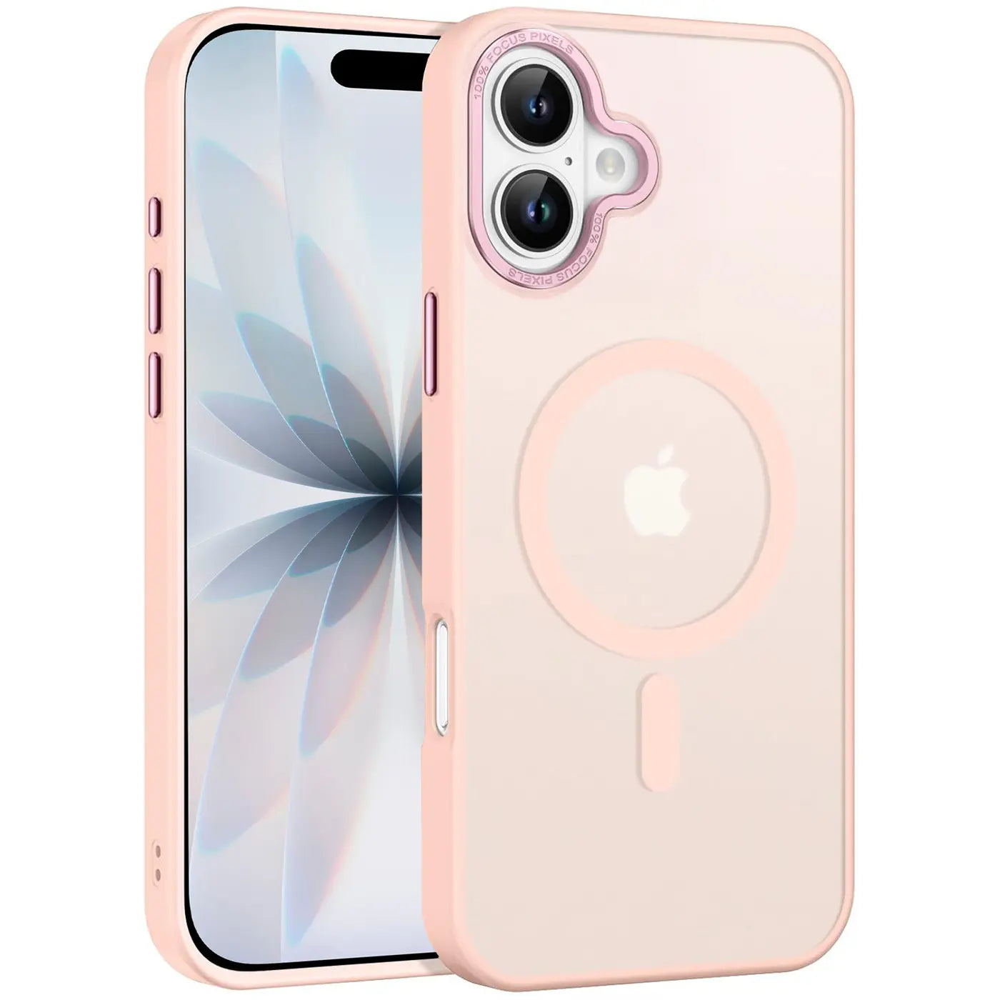 Rosa MagSafe Hülle, matt transparent, iPhone 17, Vorder- und Rückansicht