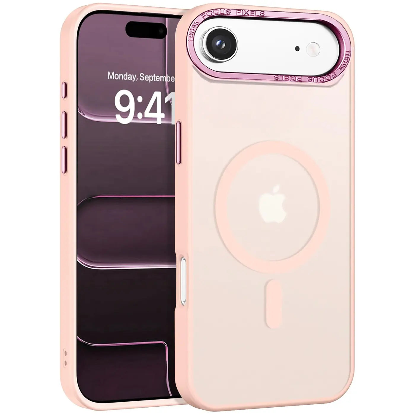 Matt transparente Hülle in Rosa für iPhone, MagSafe, von vorne links.