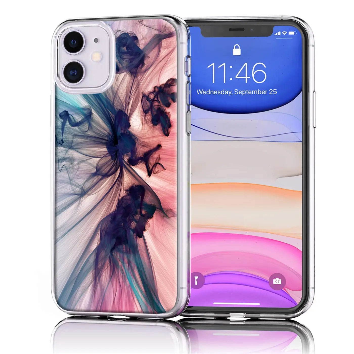 iPhone 11 Hülle aus TPU mit Rauch-Motiv, von vorne, transparent.
