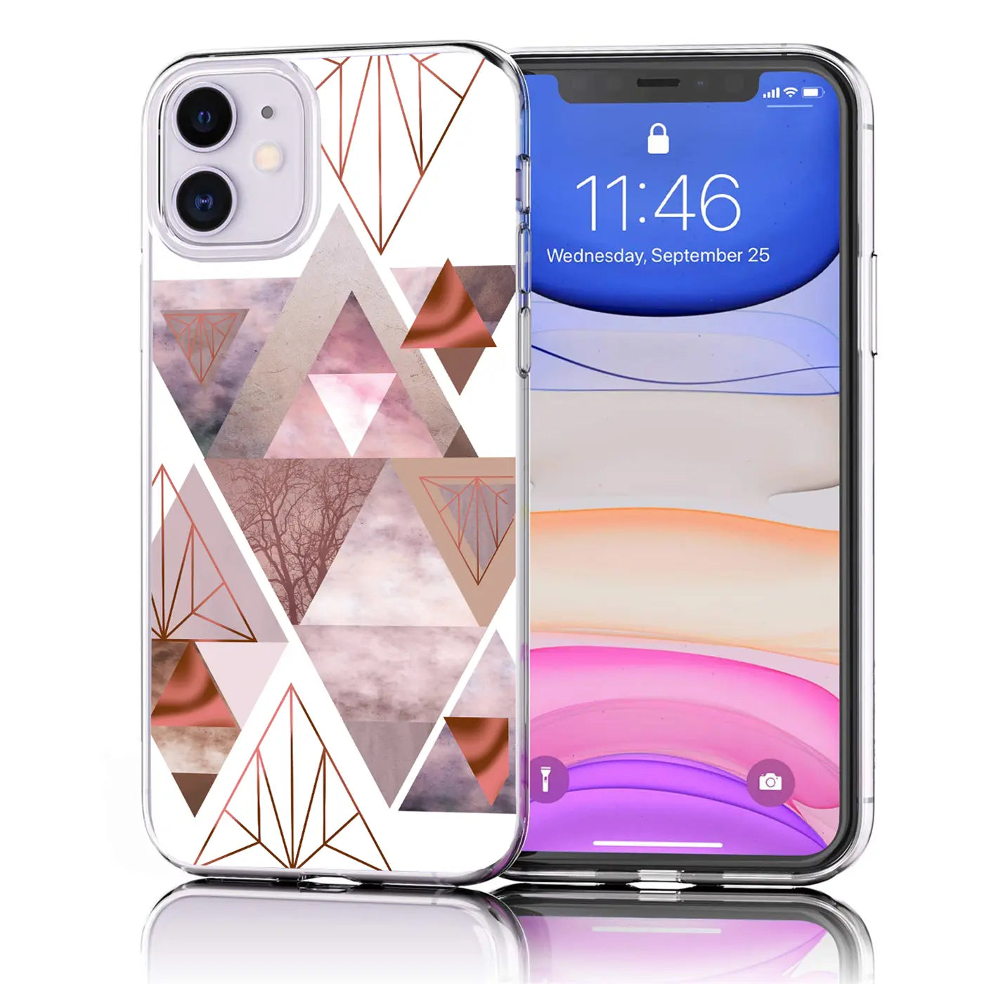 iPhone 11 Hülle aus TPU mit geometrischem Roségold-Muster, Vorderansicht