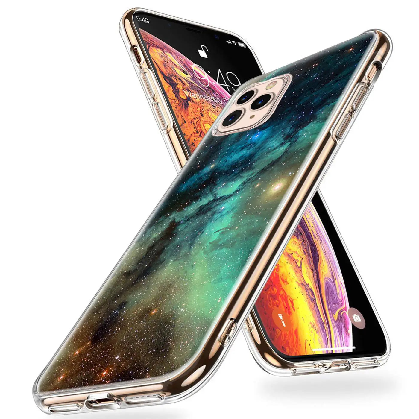 Transparente TPU-Hülle mit Weltraum-Motiv, schräg von vorne, iPhone 12/12 Pro