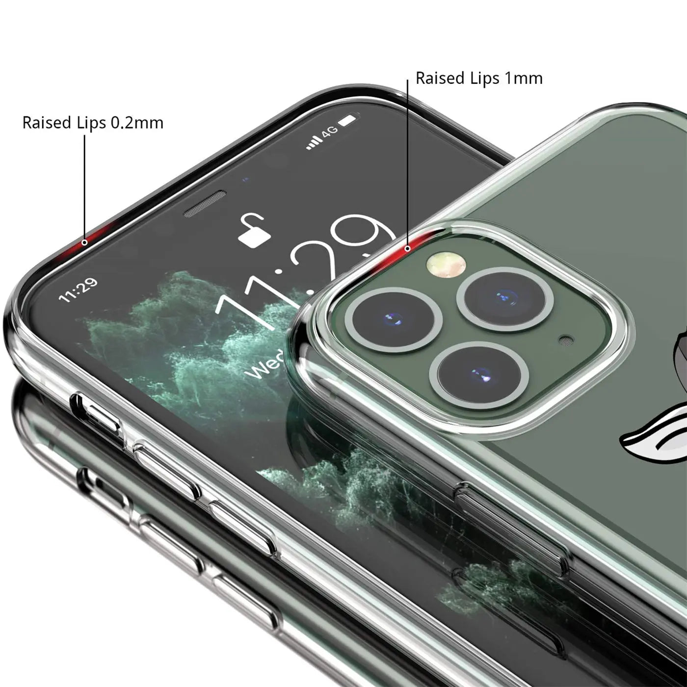 Transparente TPU-Hülle mit Motivdruck auf iPhone 12 / 12 Pro, Seitenansicht.