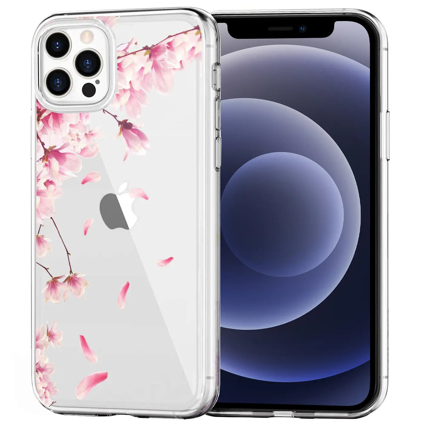 Transparente TPU-Hülle mit rosa Kirschblüten-Motiv, iPhone 12/12 Pro, Vorderansicht