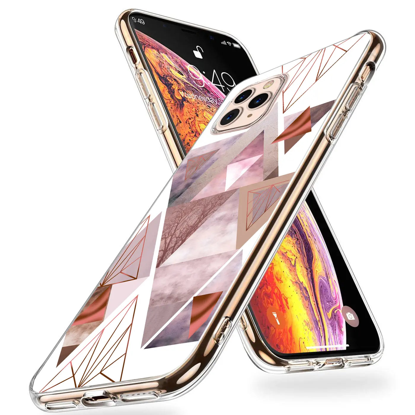 Durchsichtige TPU-Hülle mit geometrischem Marmormuster für iPhone 12/12 Pro, schräg von vorne