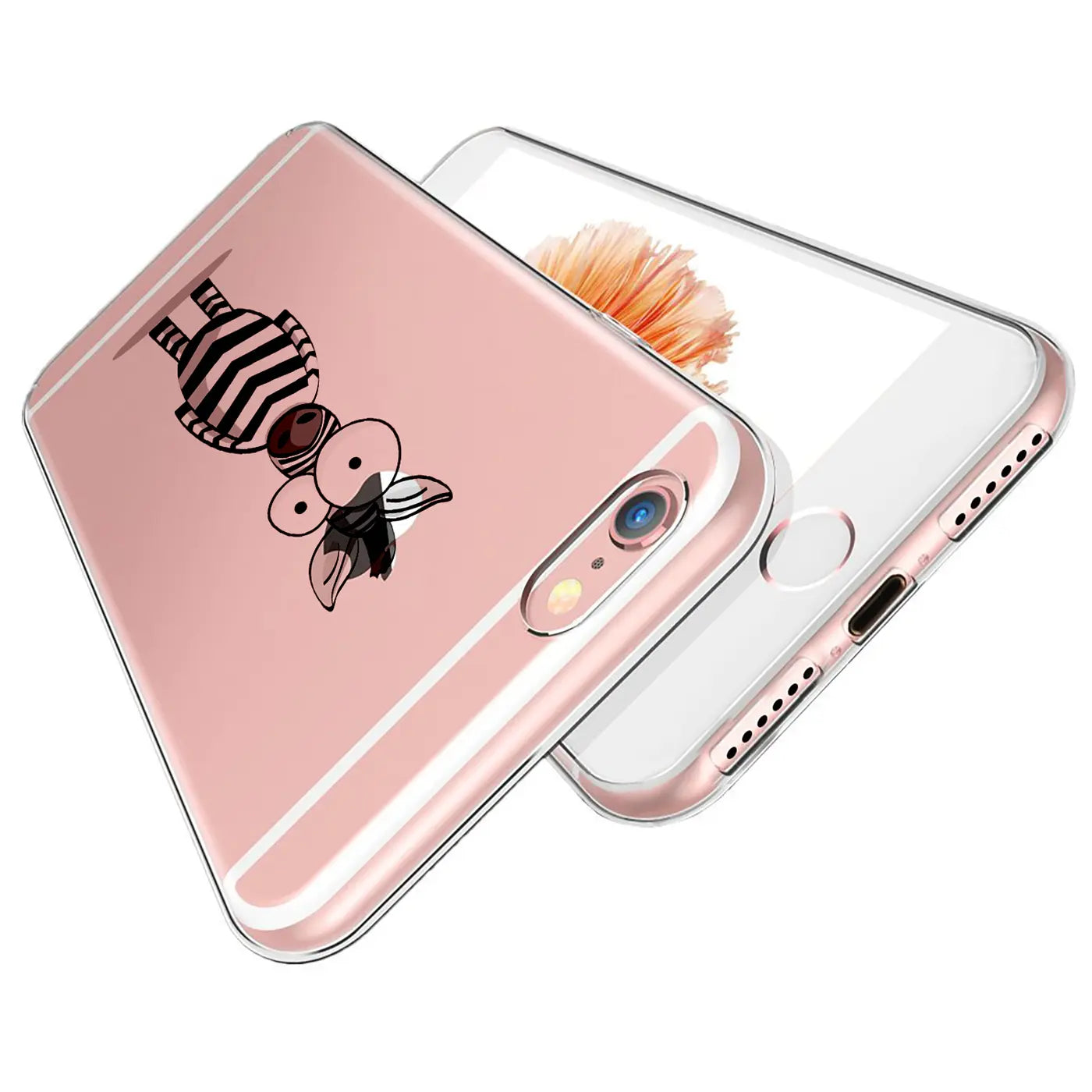 Transparente TPU-Hülle für iPhone 7/8/SE 2/SE 3 mit Zebrastreifen-Motiv, schräg von oben.