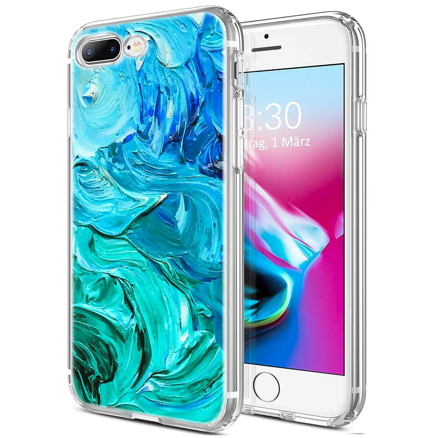 iPhone 7 Plus/8 Plus Hülle aus transparentem TPU mit blau-grünem Farbverlauf-Motiv