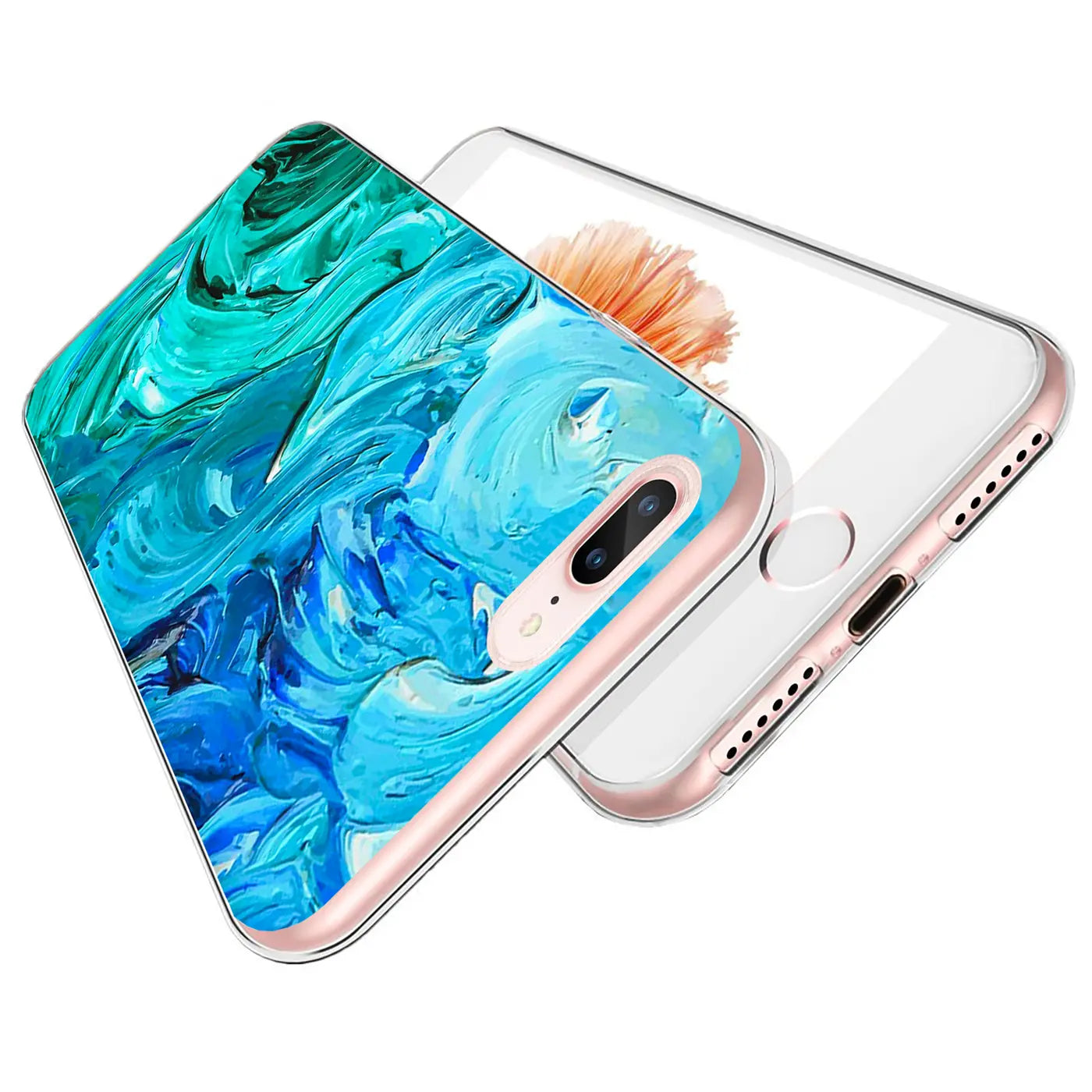 TPU Hülle mit blau-grünem Farbverlauf-Motiv auf iPhone 7 Plus/8 Plus, von oben rechts