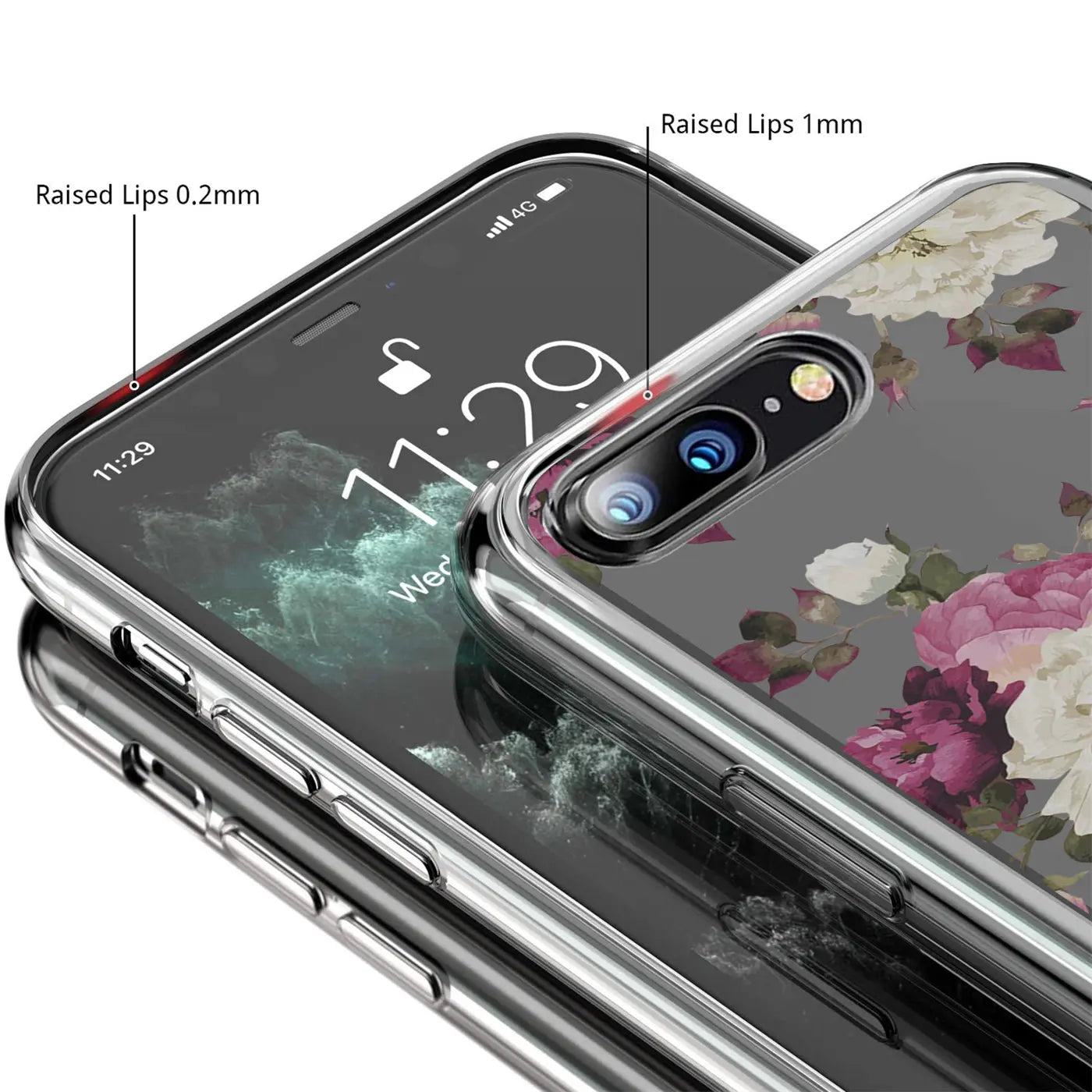 iPhone 7 Plus/8 Plus Hülle aus transparentem TPU mit Blumenmuster, Nahaufnahme, von schräg oben